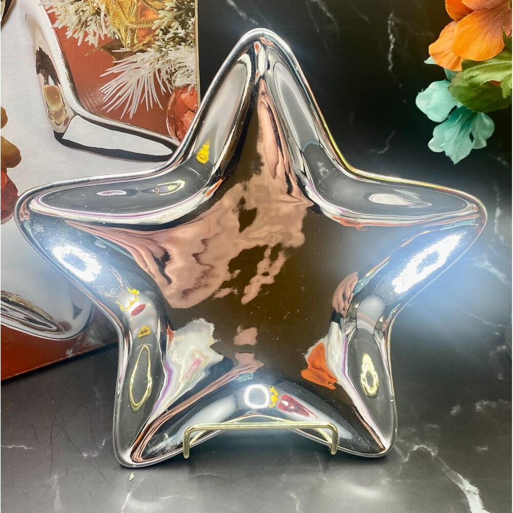 Studio Nova Christmas Shine Silver Star Dish Nut Candy Holiday Original NIB - Picture 5 of 10